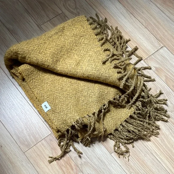 Cozy Mustard Throw Blanket with Fringe - Picture 4 of 4